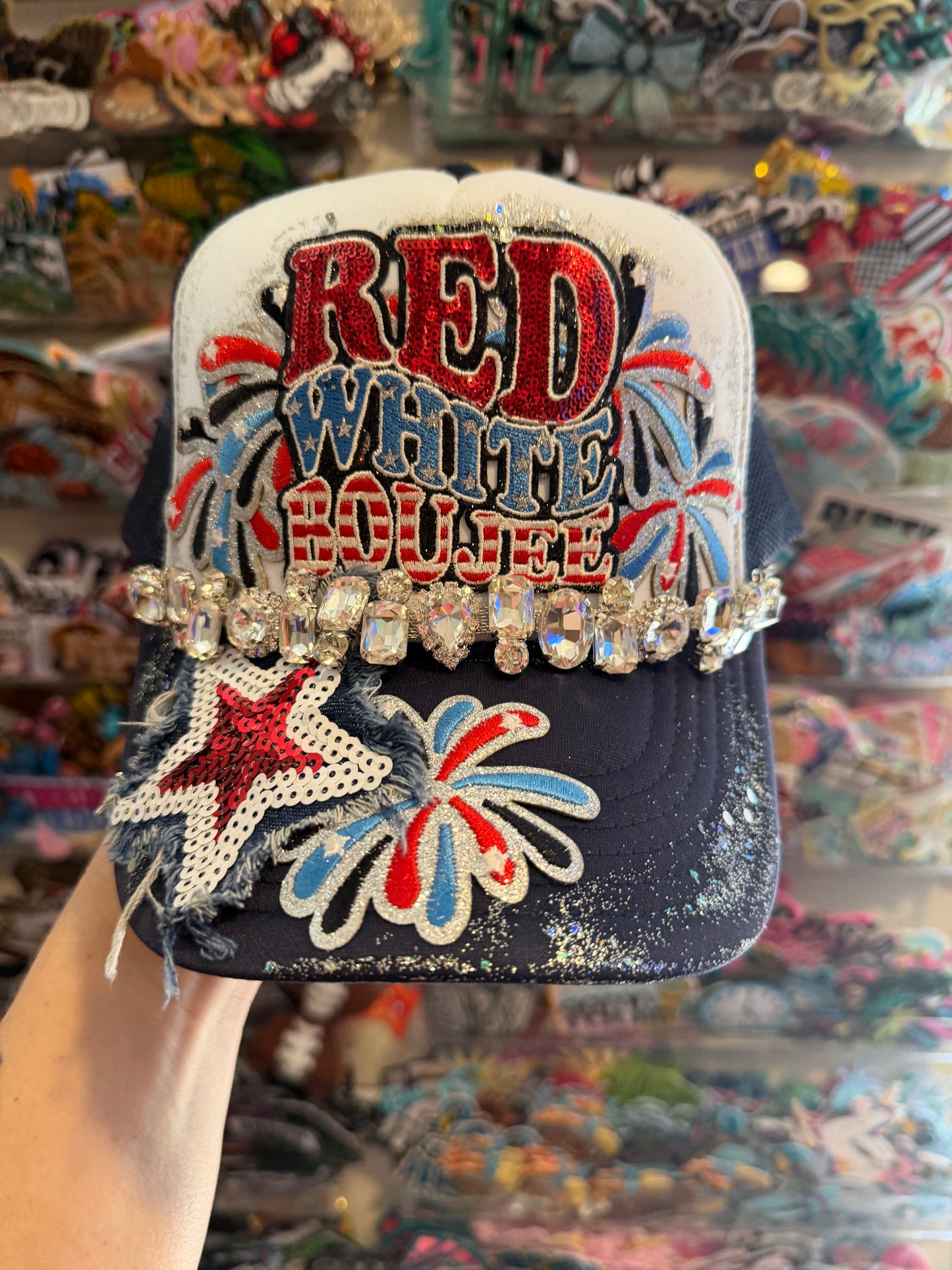 Blu Coconut Red White Boujee Trucker