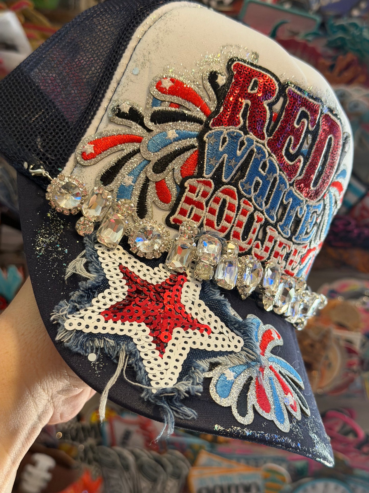Blu Coconut Red White Boujee Trucker