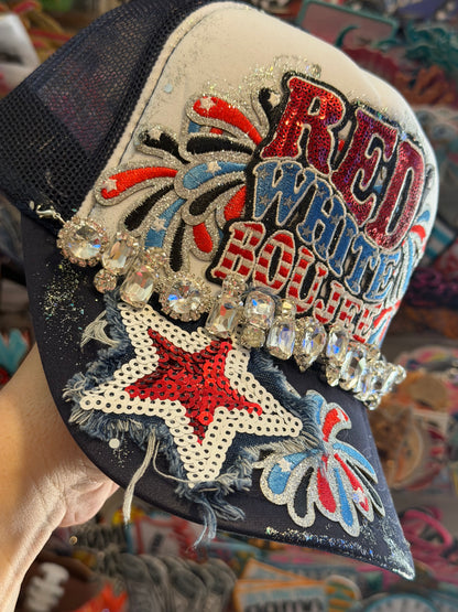 Blu Coconut Red White Boujee Trucker