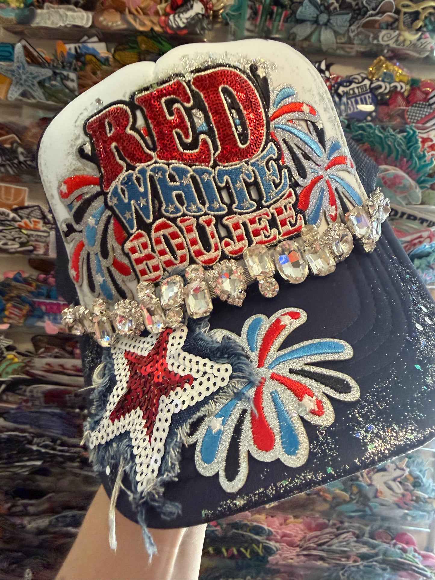 Blu Coconut Red White Boujee Trucker