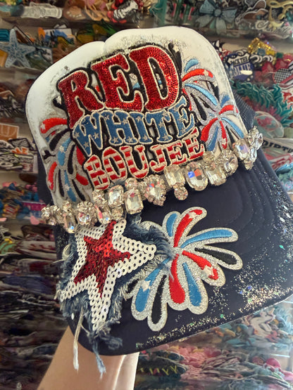 Blu Coconut Red White Boujee Trucker