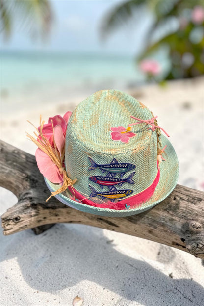 Blu Coconut 🌴🩵 Mint Coastal Fedora – One of a Kind