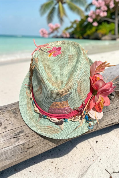 Blu Coconut 🌴🩵 Mint Coastal Fedora – One of a Kind