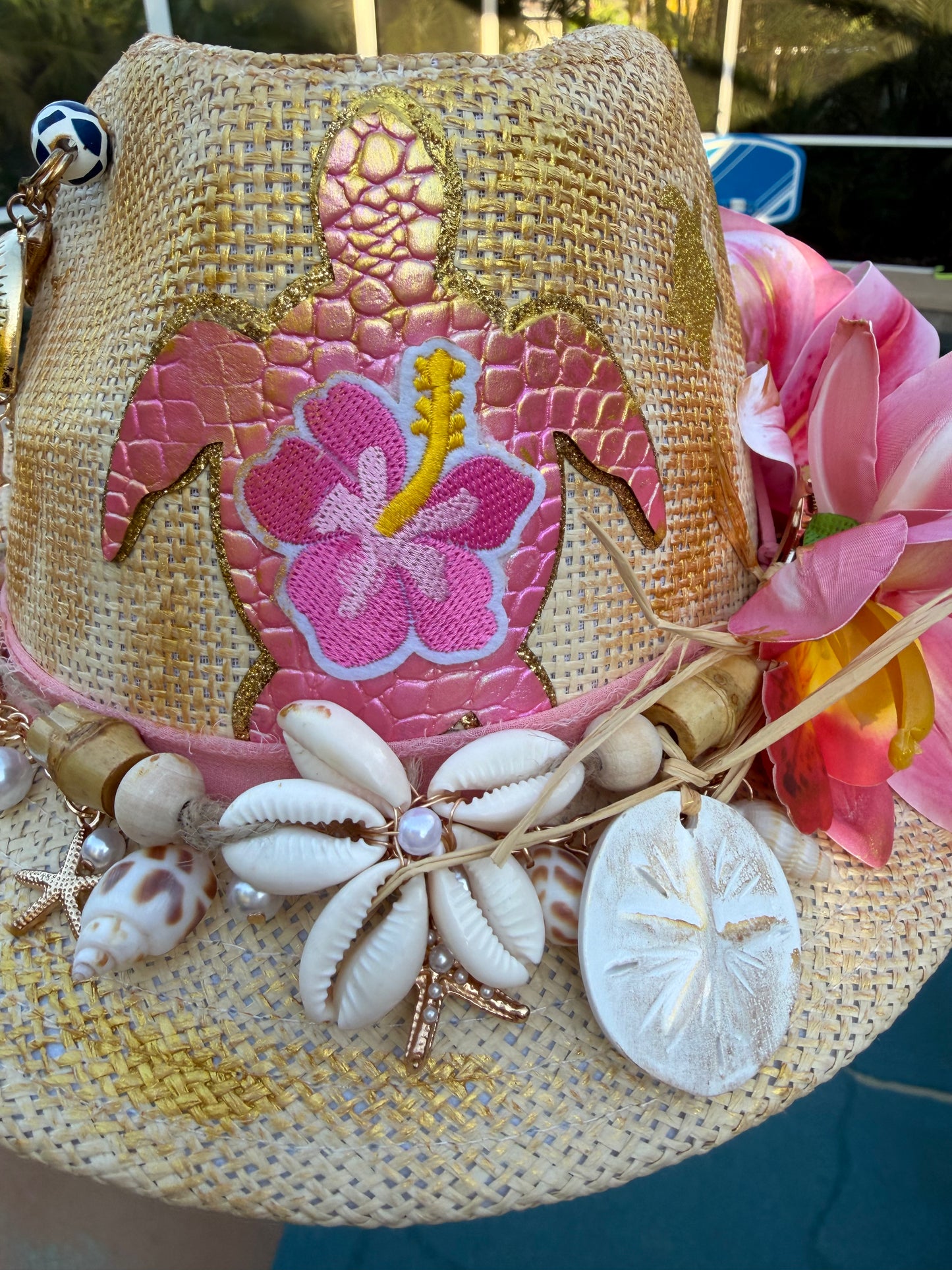 Blu Coconut 🌴 Pink Sea Turtle Luxe Straw Fedora 🌴