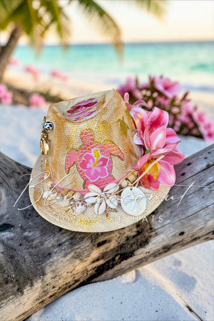 Blu Coconut 🌴 Pink Sea Turtle Luxe Straw Fedora 🌴