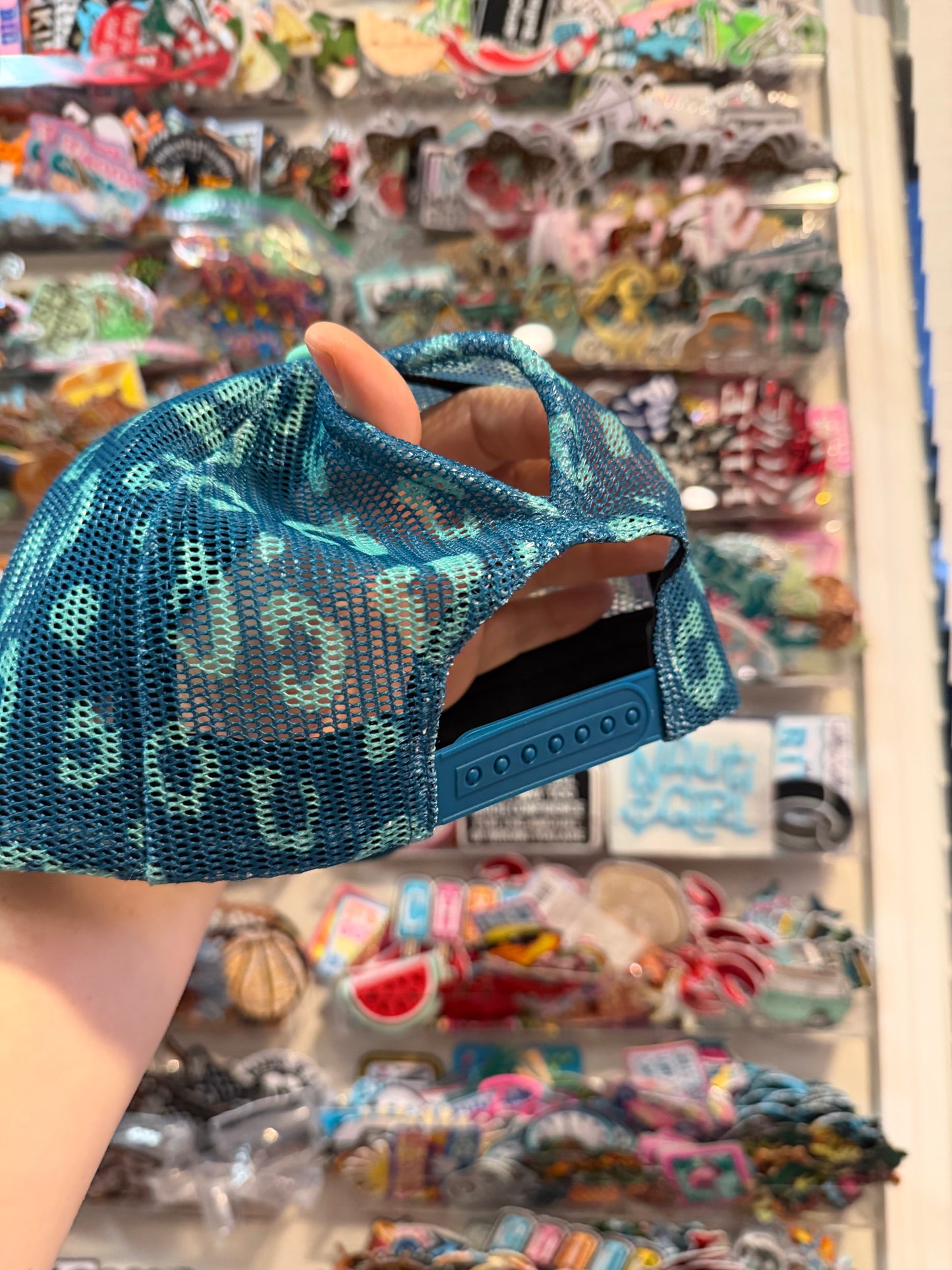 Blu Coconut Teal Leopard Printed Mesh Back Magna Pony® Trucker