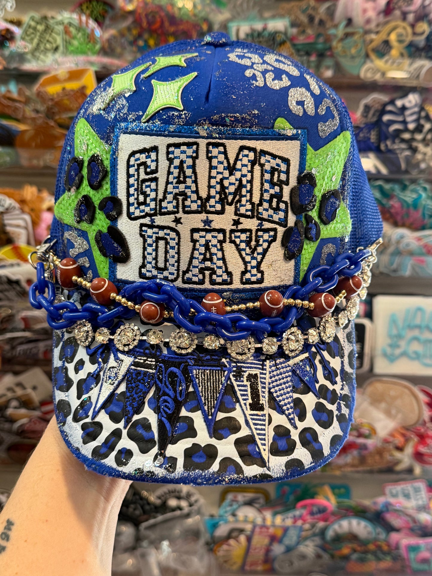 Blu Coconut blue and green Football Game Day Trucker Hat