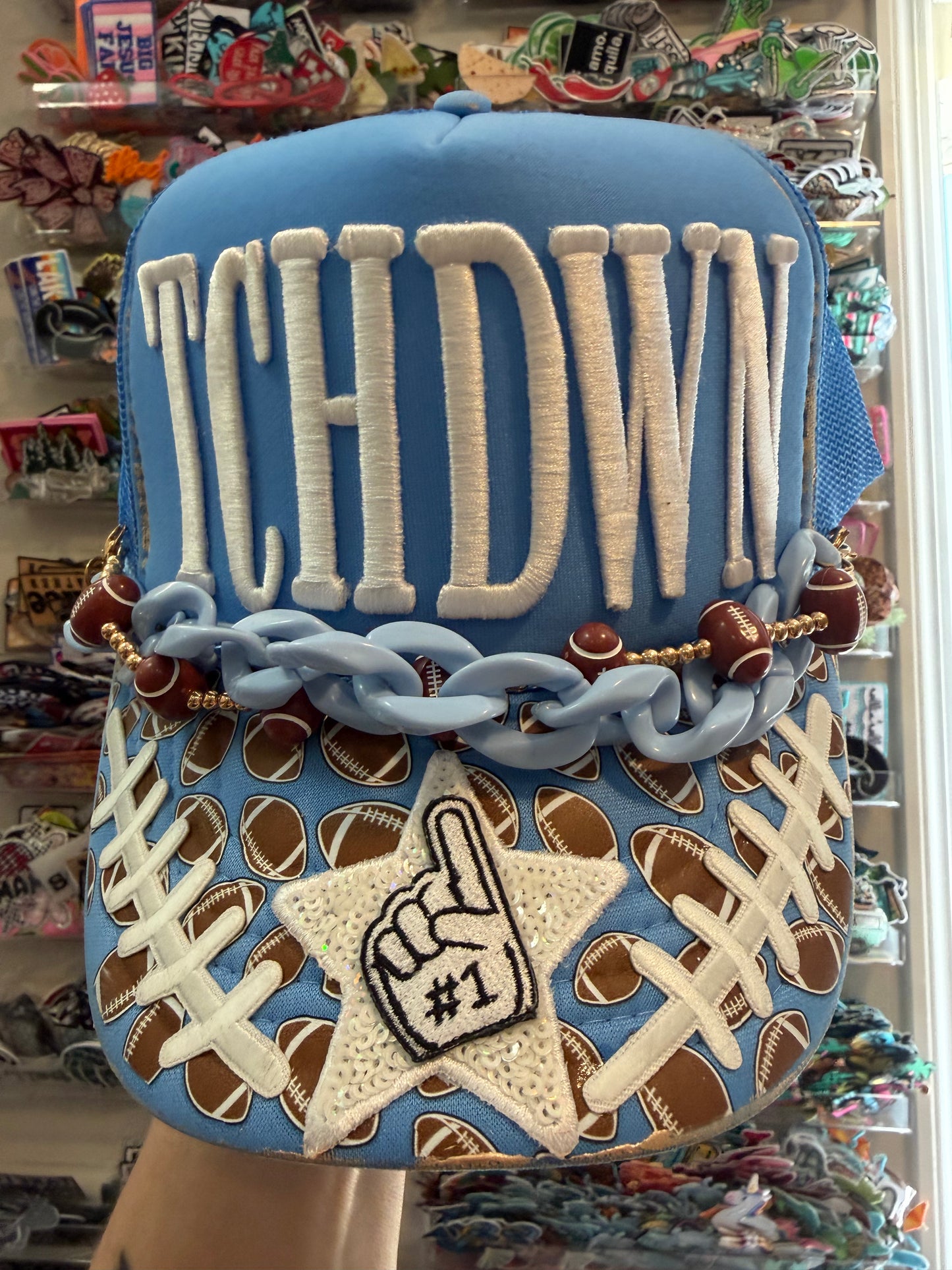 Blu Coconut Columbia blue  and white Football Game Day Trucker Hat (Copy)