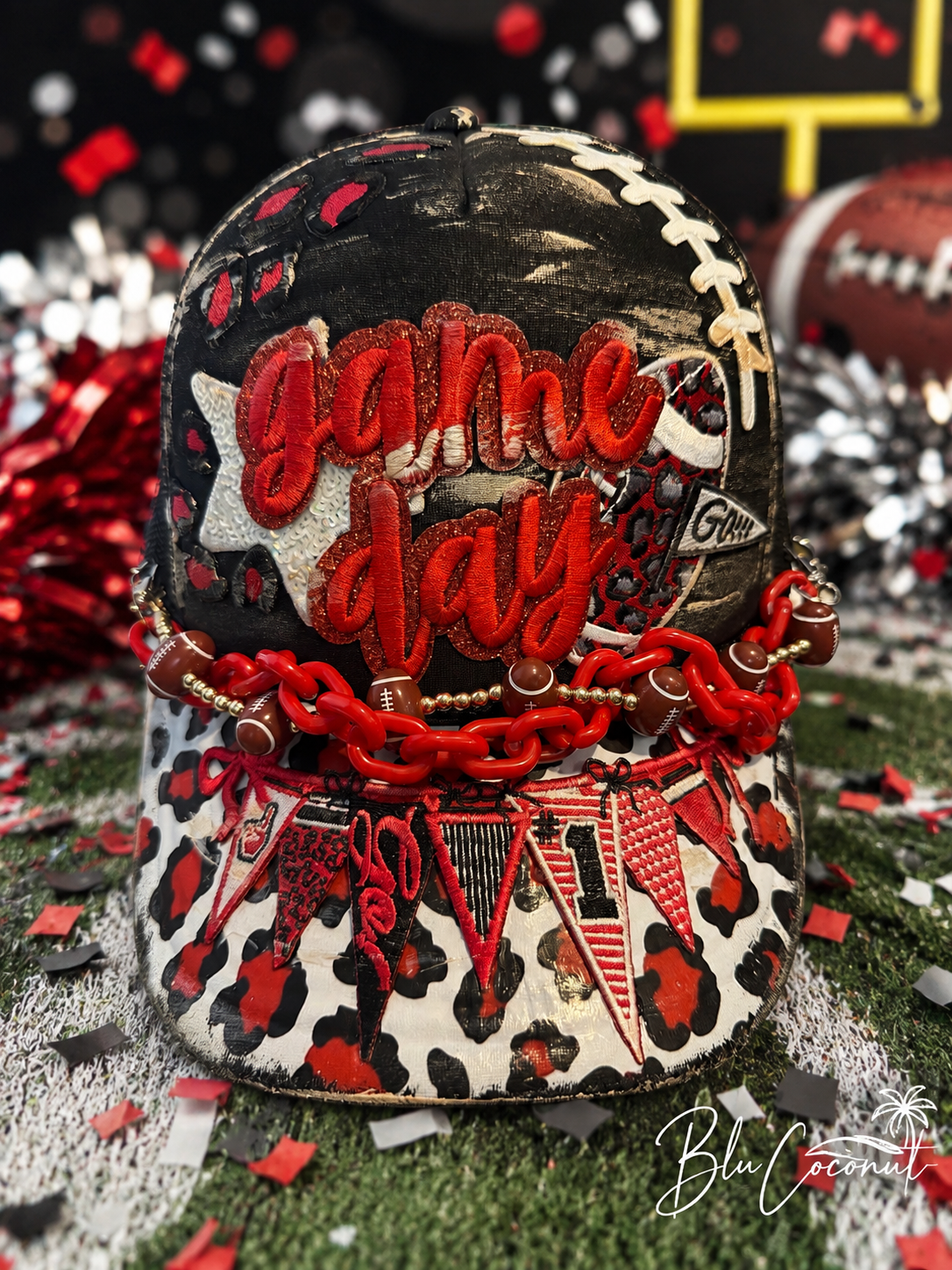 Blu Coconut Red & Black Football Trucker Hat