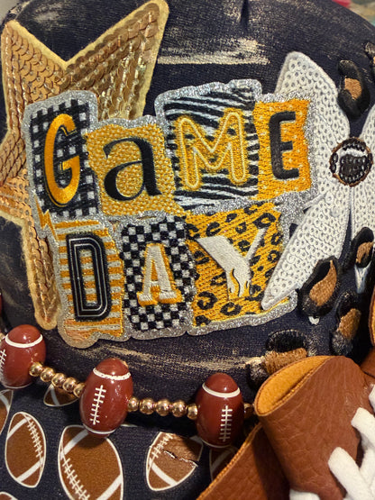 Blu Coconut navy blue and gold/yellow Football Game Day Trucker Hat