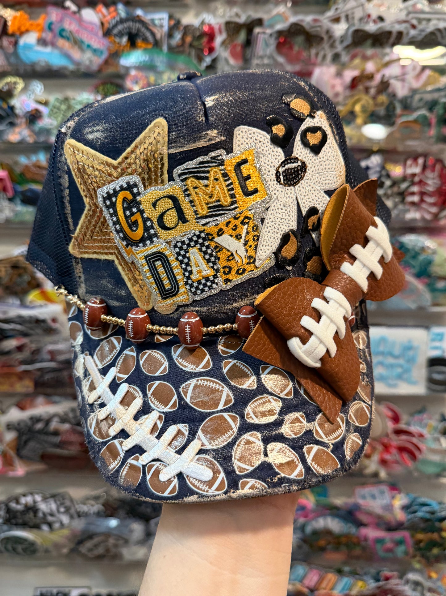 Blu Coconut navy blue and gold/yellow Football Game Day Trucker Hat