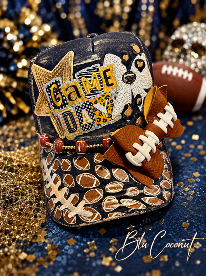 Blu Coconut navy blue and gold/yellow Football Game Day Trucker Hat