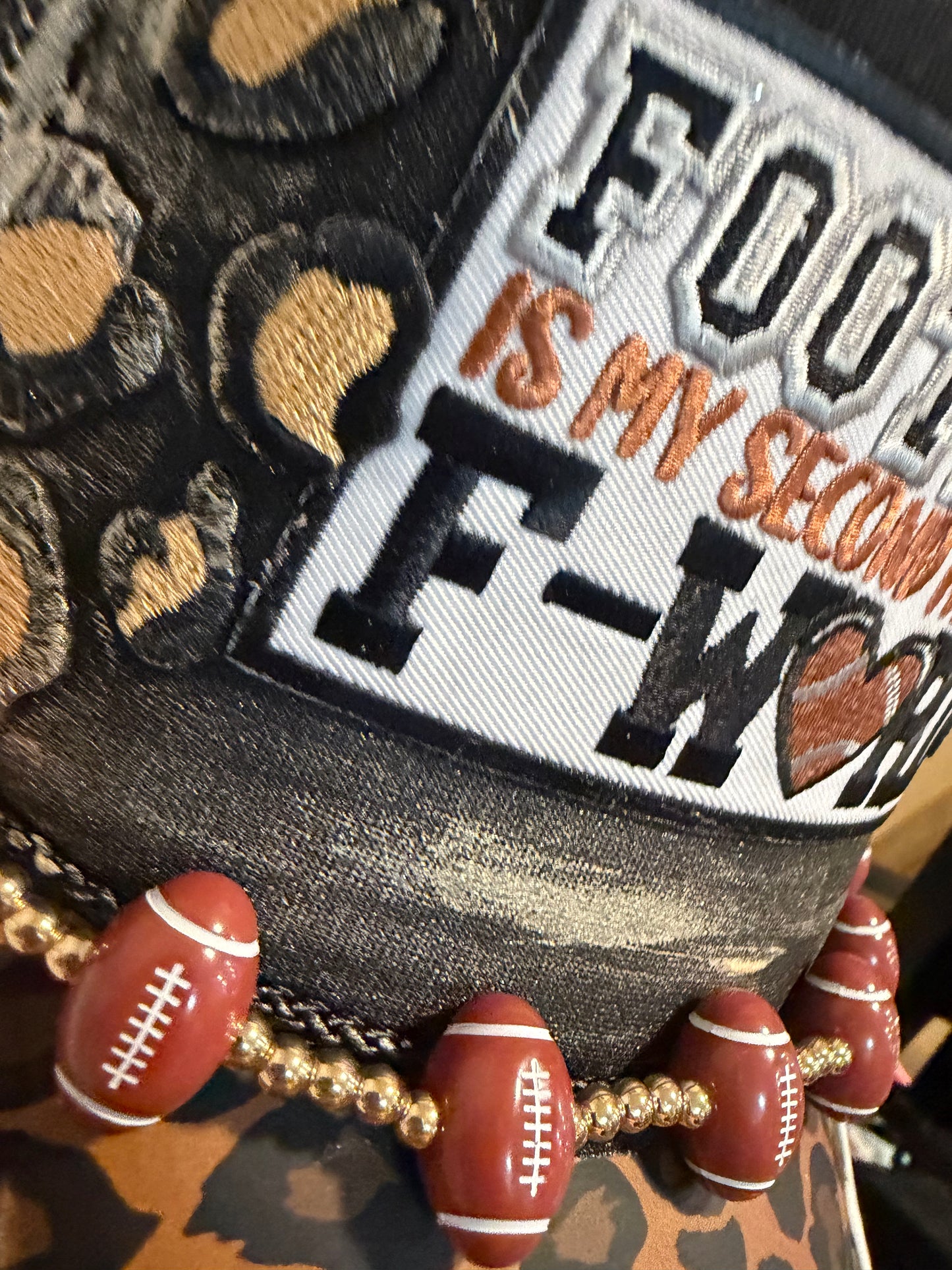 Blu Coconut Black & Leopard Print Football Game Day Trucker Hat