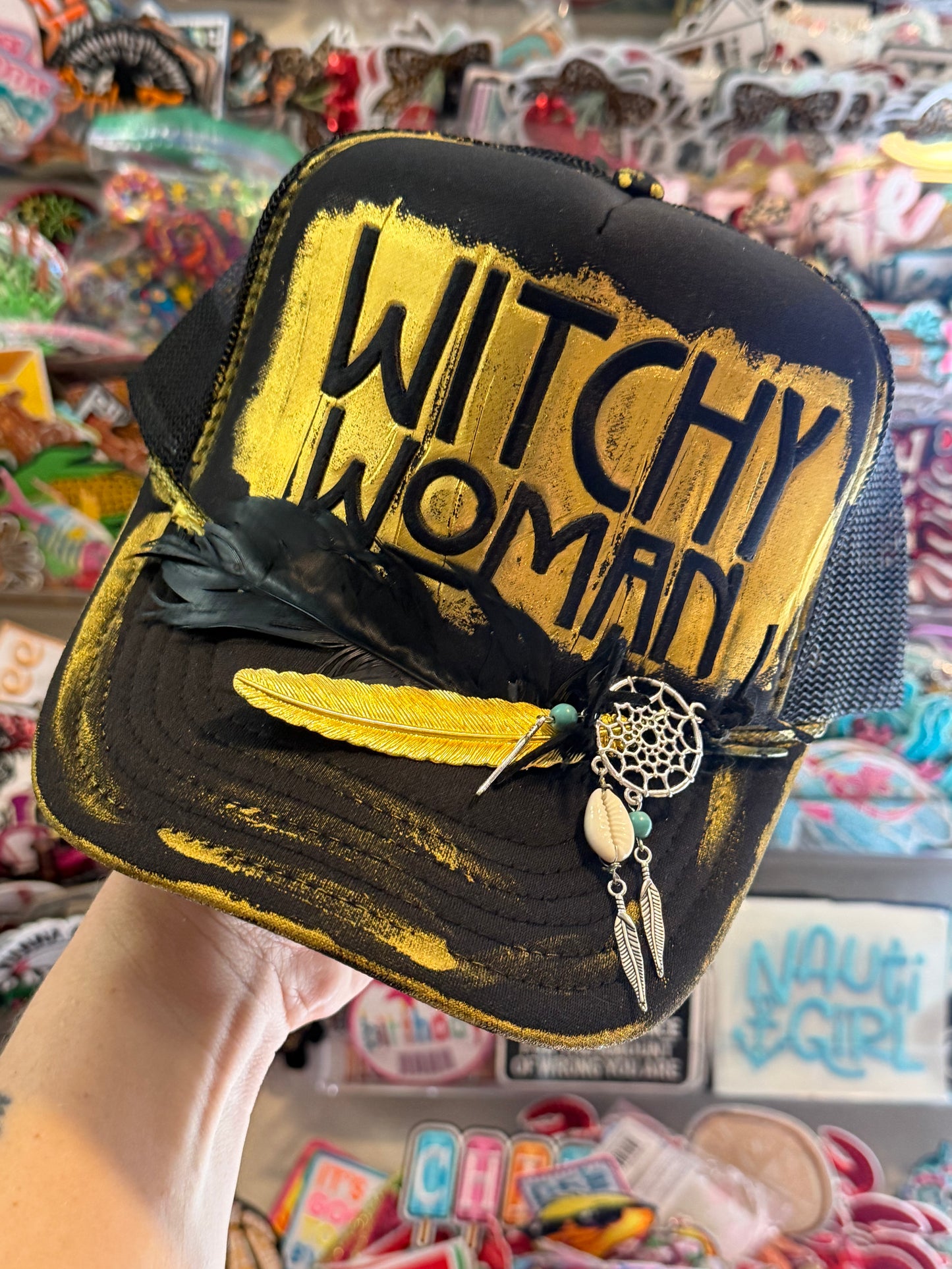 Blu Coconut Black & Gold Witchy Woman Trucker Hat