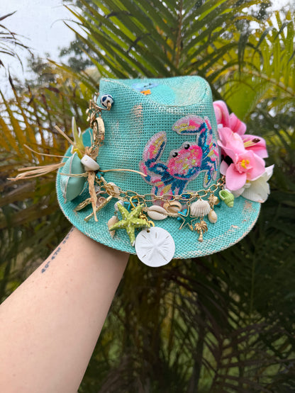 Blu Coconut Coastal Crab Fedora 🌊🌺🦀