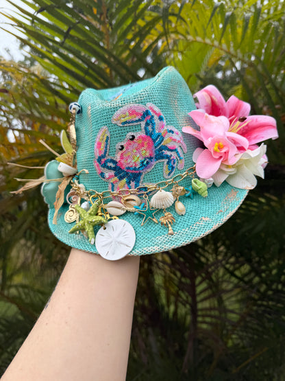 Blu Coconut Coastal Crab Fedora 🌊🌺🦀