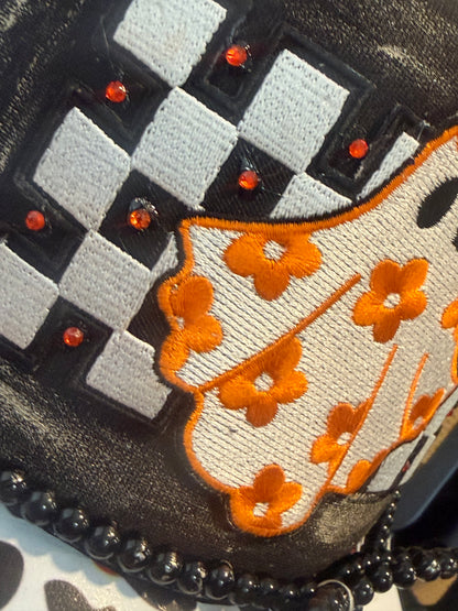 Blu Coconut Black & Orange Cute Ghost Trucker Hat