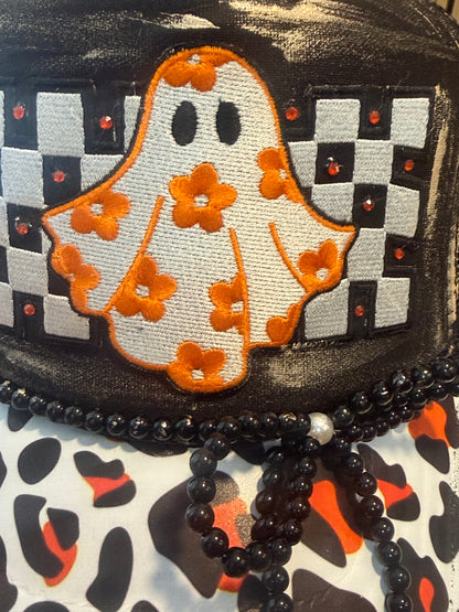 Blu Coconut Black & Orange Cute Ghost Trucker Hat