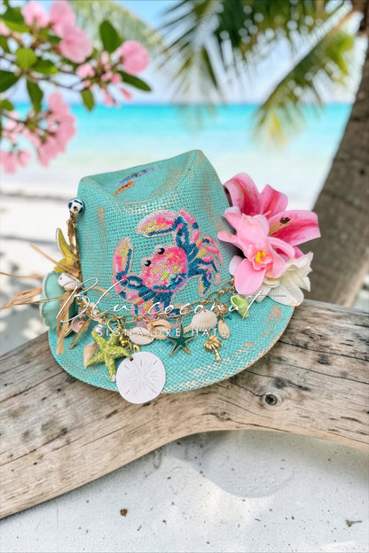 Blu Coconut Coastal Crab Fedora 🌊🌺🦀
