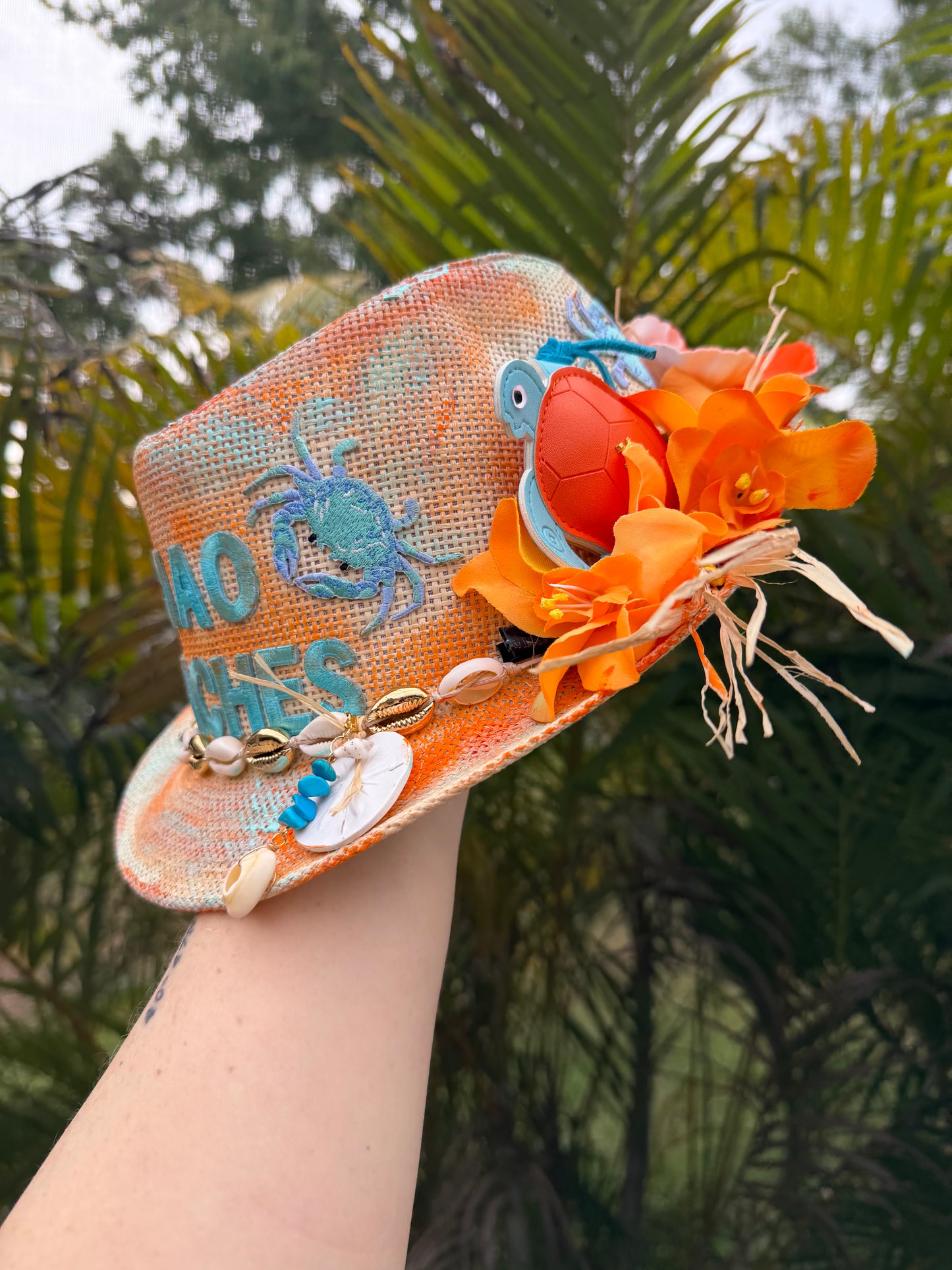 🌊🧡 Blu Coconut Ciao Beaches! Hand-Painted Straw Fedora