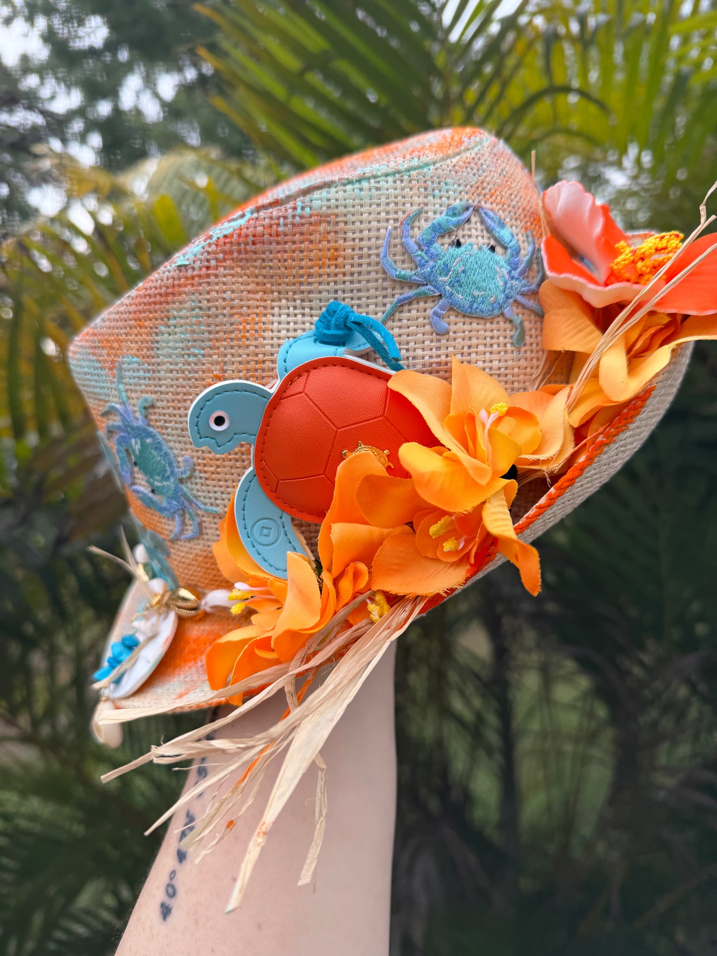 🌊🧡 Blu Coconut Ciao Beaches! Hand-Painted Straw Fedora