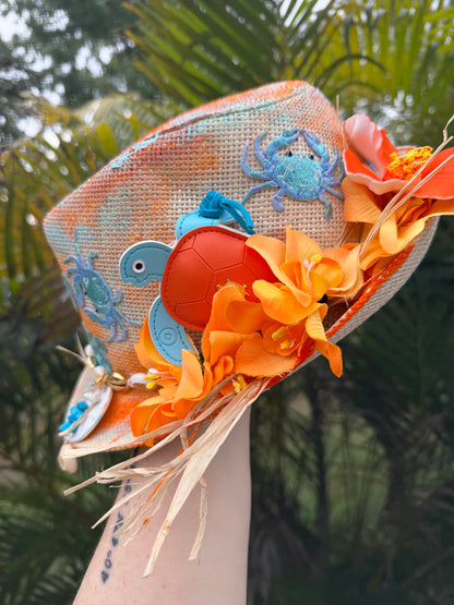 🌊🧡 Blu Coconut Ciao Beaches! Hand-Painted Straw Fedora