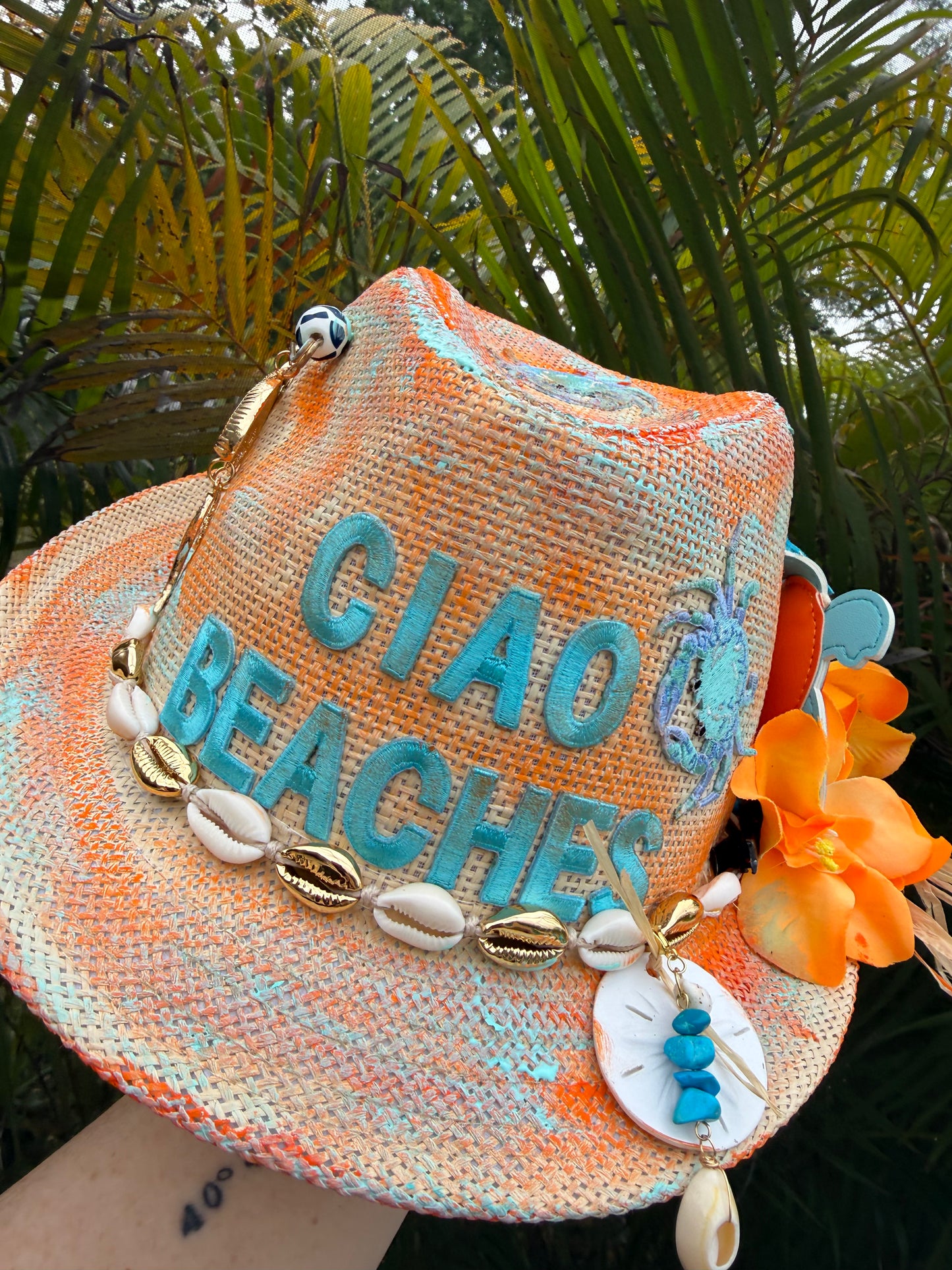 🌊🧡 Blu Coconut Ciao Beaches! Hand-Painted Straw Fedora