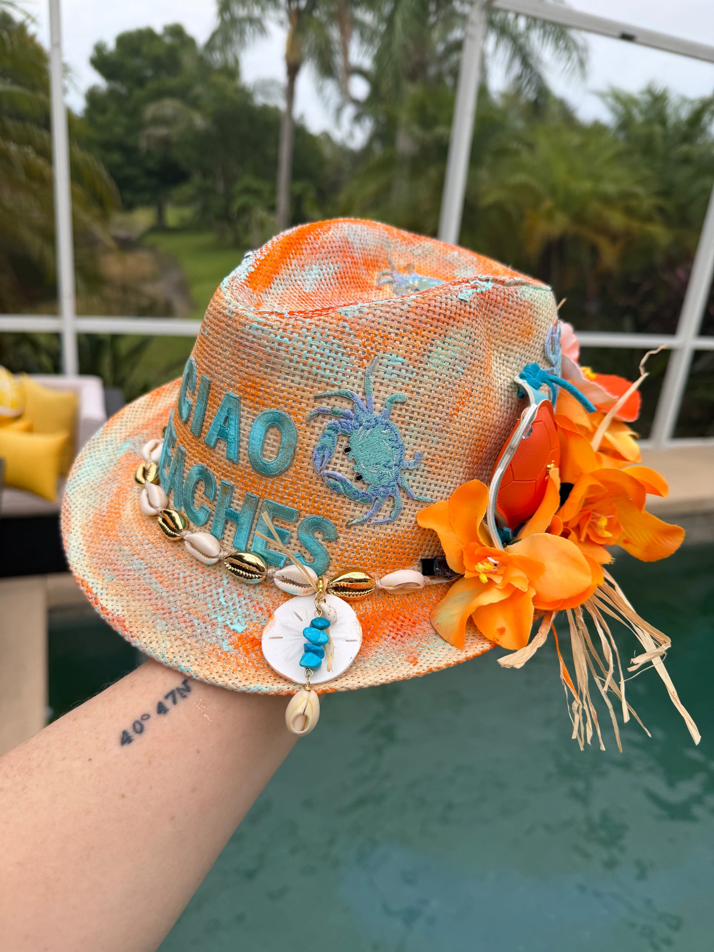 🌊🧡 Blu Coconut Ciao Beaches! Hand-Painted Straw Fedora