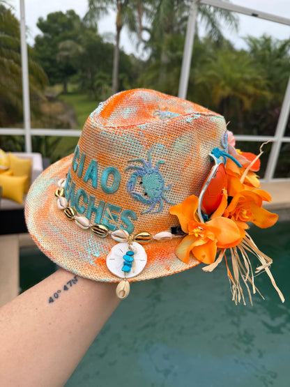 🌊🧡 Blu Coconut Ciao Beaches! Hand-Painted Straw Fedora