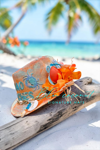 🌊🧡 Blu Coconut Ciao Beaches! Hand-Painted Straw Fedora