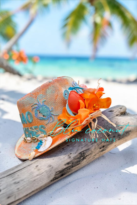 🌊🧡 Blu Coconut Ciao Beaches! Hand-Painted Straw Fedora