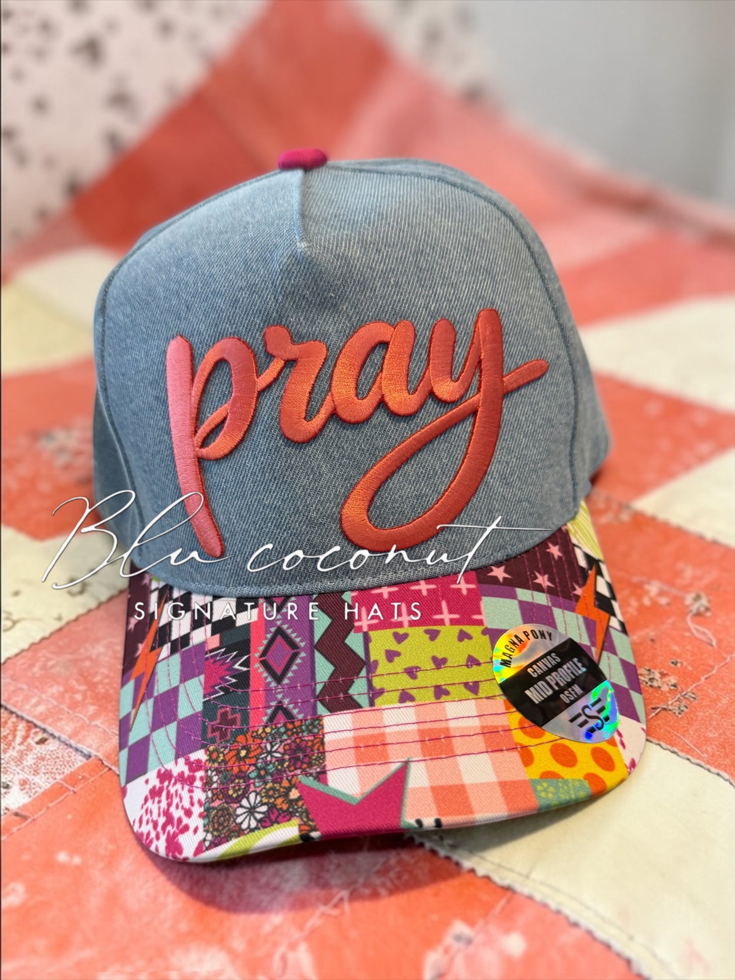 Blu Coconut Pray Denim Canvas Pony Hat