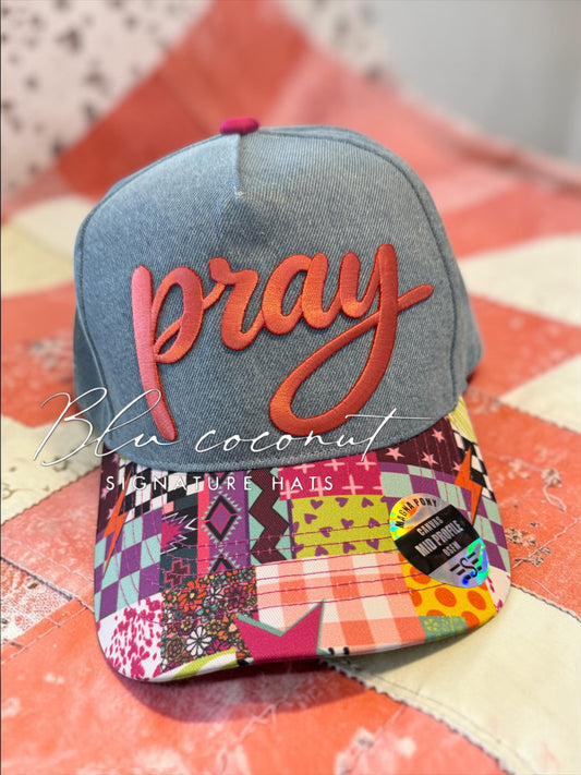 Blu Coconut Pray Denim Canvas Pony Hat