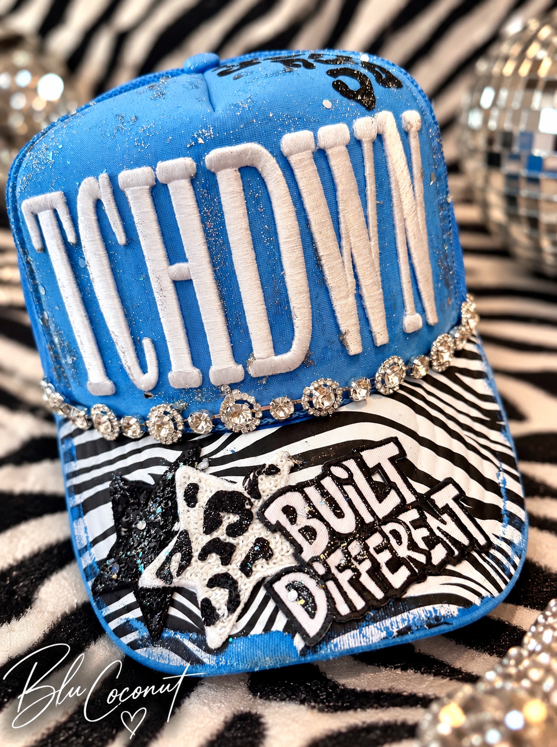 Blu Coconut Blue, white and Black Football Trucker Hat