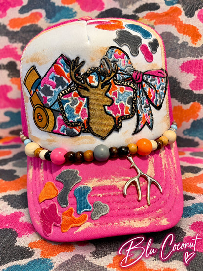 Blu Coconut Hot Pink Deer Hunting Trucker Hat