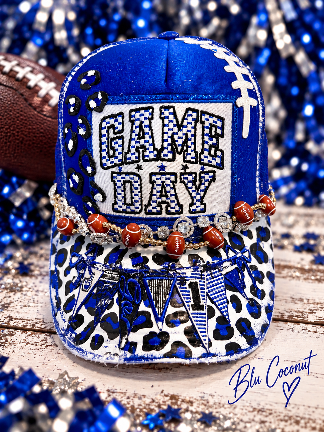 Blu Coconut Royal Blue & White Football Trucker Hat