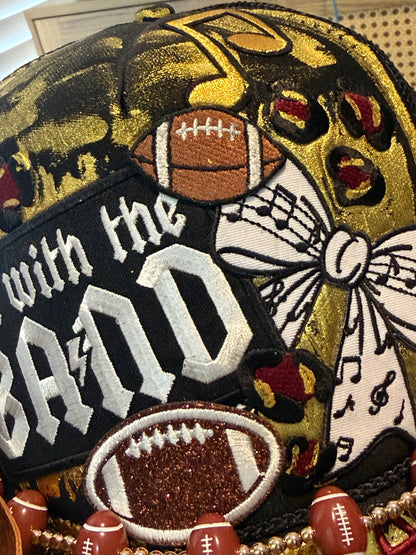 Blu Coconut Black Gold and Burgundy Football & Band Trucker Hat