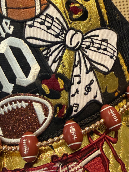 Blu Coconut Black Gold and Burgundy Football & Band Trucker Hat