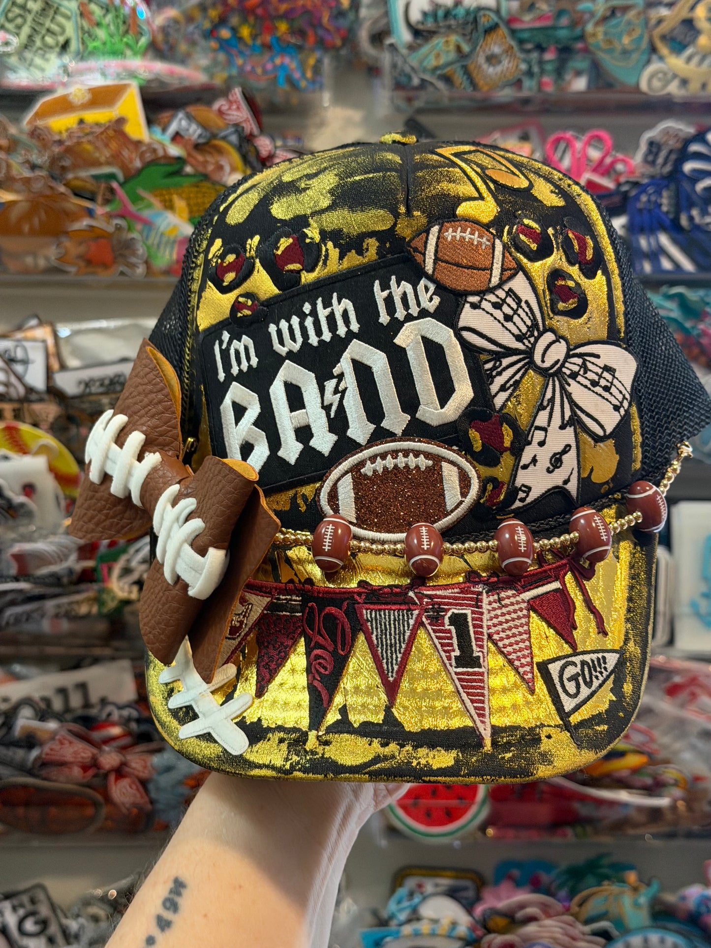 Blu Coconut Black Gold and Burgundy Football & Band Trucker Hat