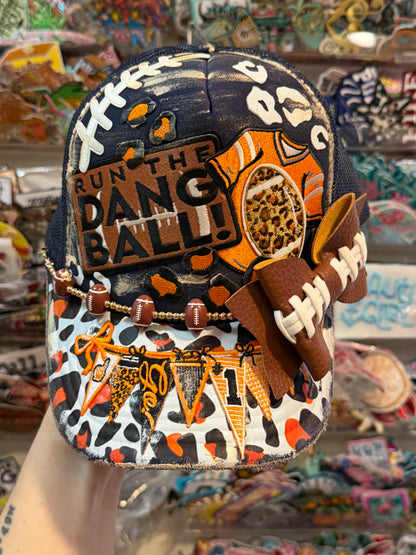 Blue Coconut navy and orange football Trucker Hat 🧡💙