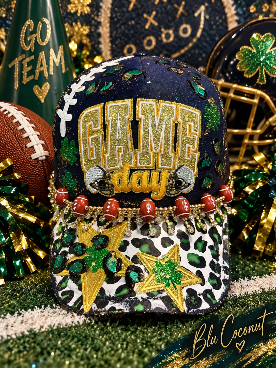 Blue Coconut Navy & Gold with Green Trucker Hat