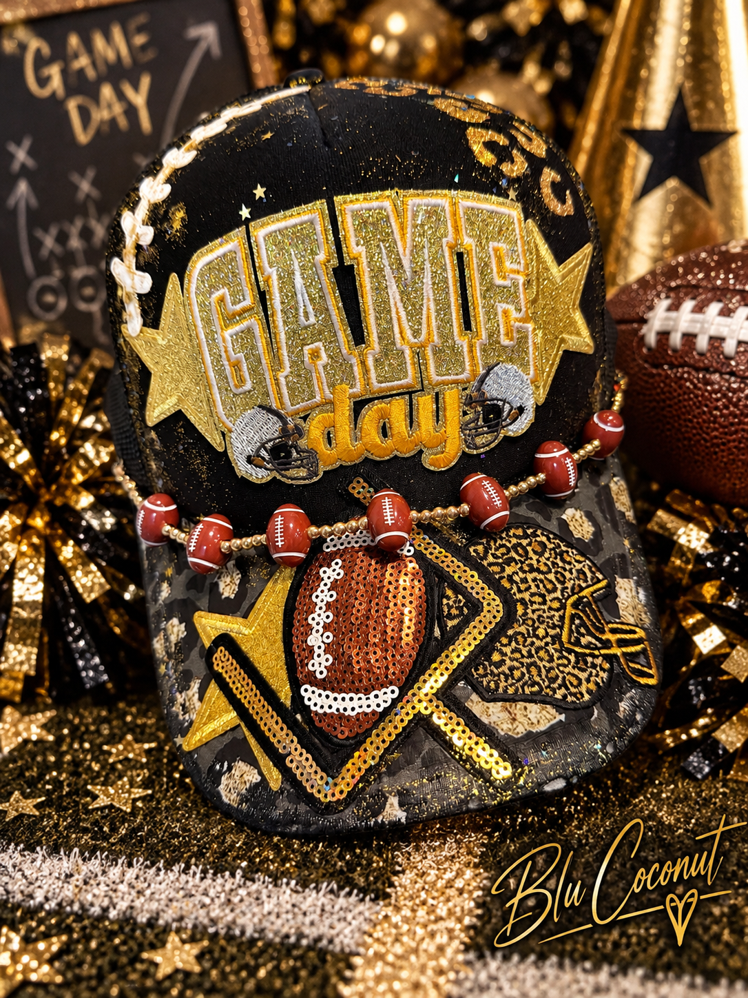 Blue Coconut Black & Gold Trucker Hat