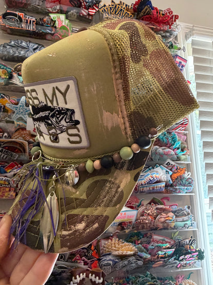 Blu Coconut 🎣 Kiss My Bass Camo Trucker Hat