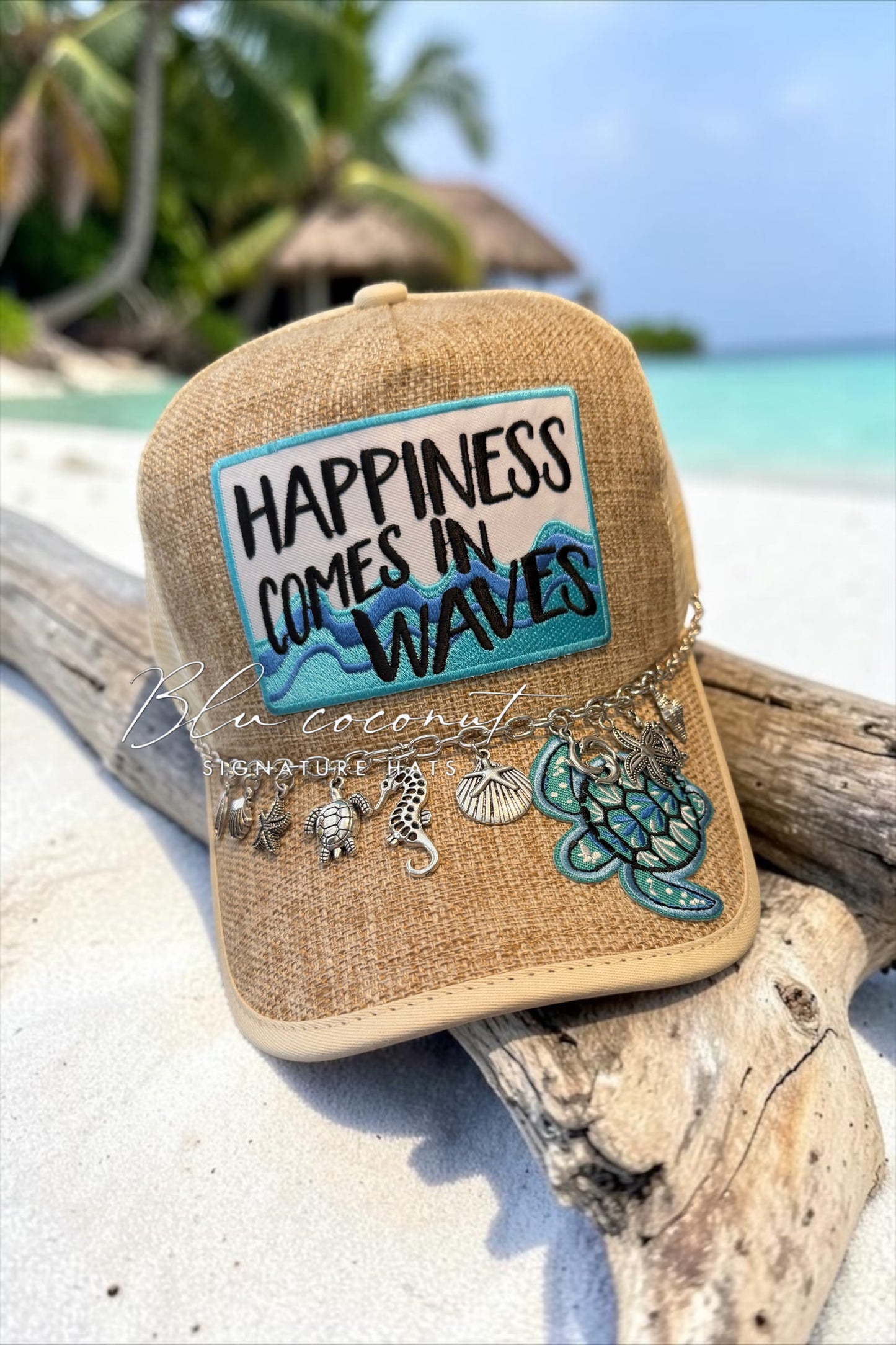 Blu Coconut 🌊 Happiness comes in waves (mid profile) Trucker Hat