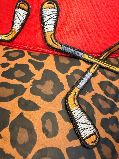 Blu coconut red and leopard print hockey Trucker ￼