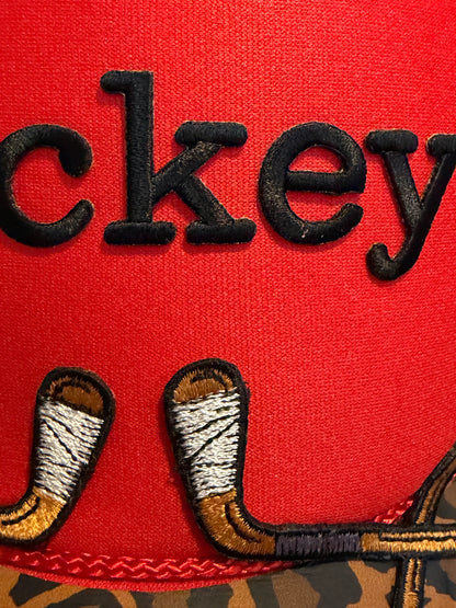 Blu coconut red and leopard print hockey Trucker ￼