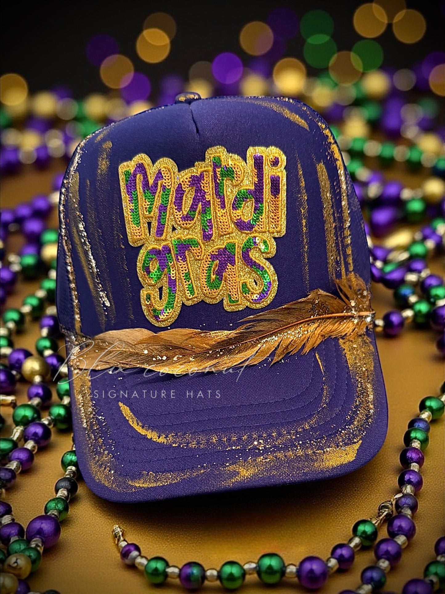 Blu coconut Mardi Gras Trucker