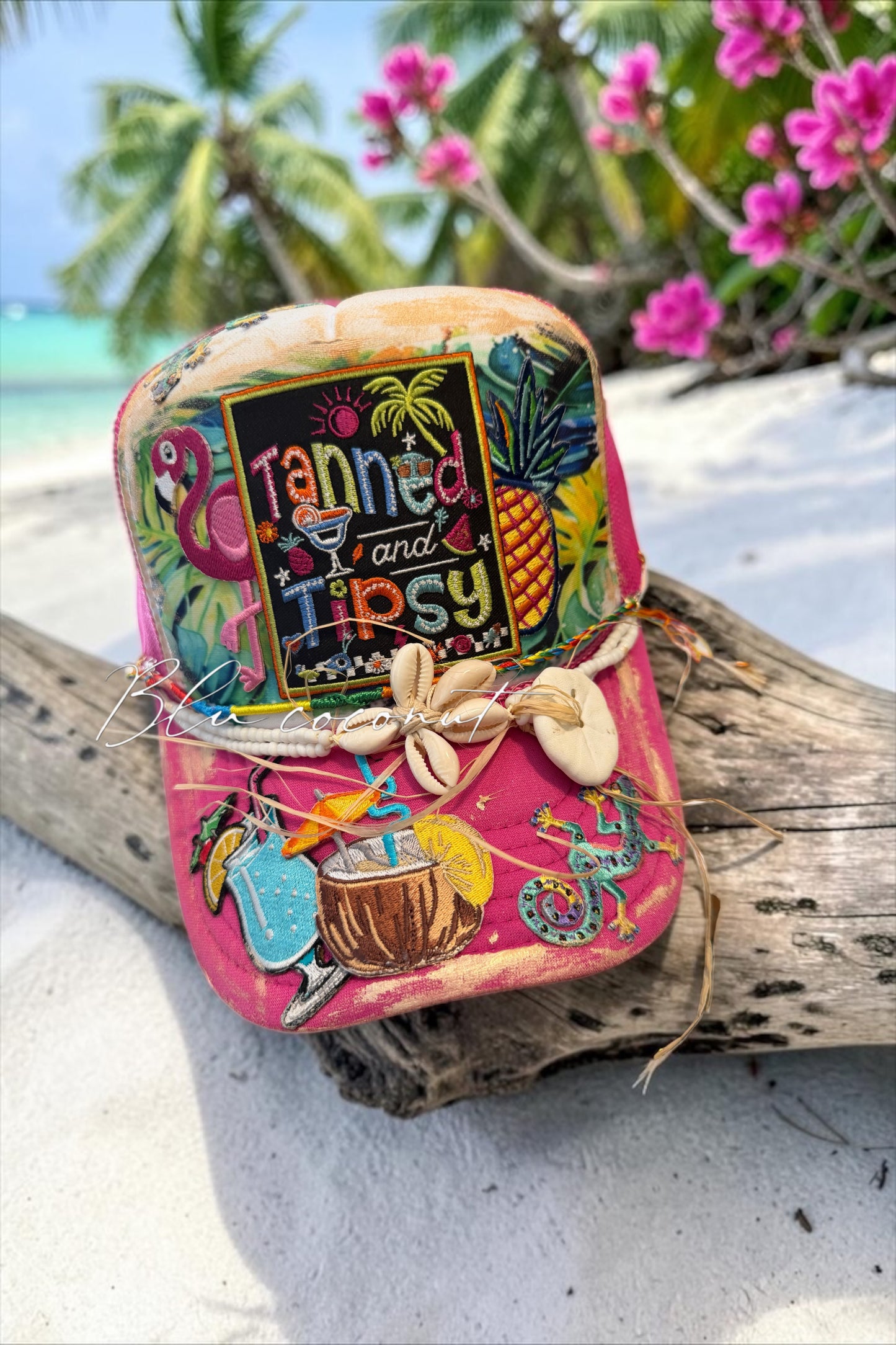Blu Coconut Tanned and Tipsy” Trucker Hat