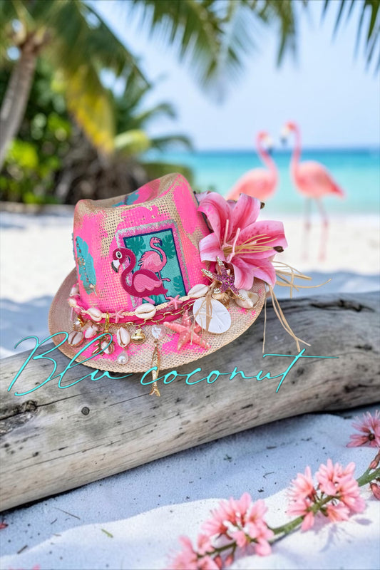 Blu Coconut Flamingo Fling Fedora 🦩🌴🌺