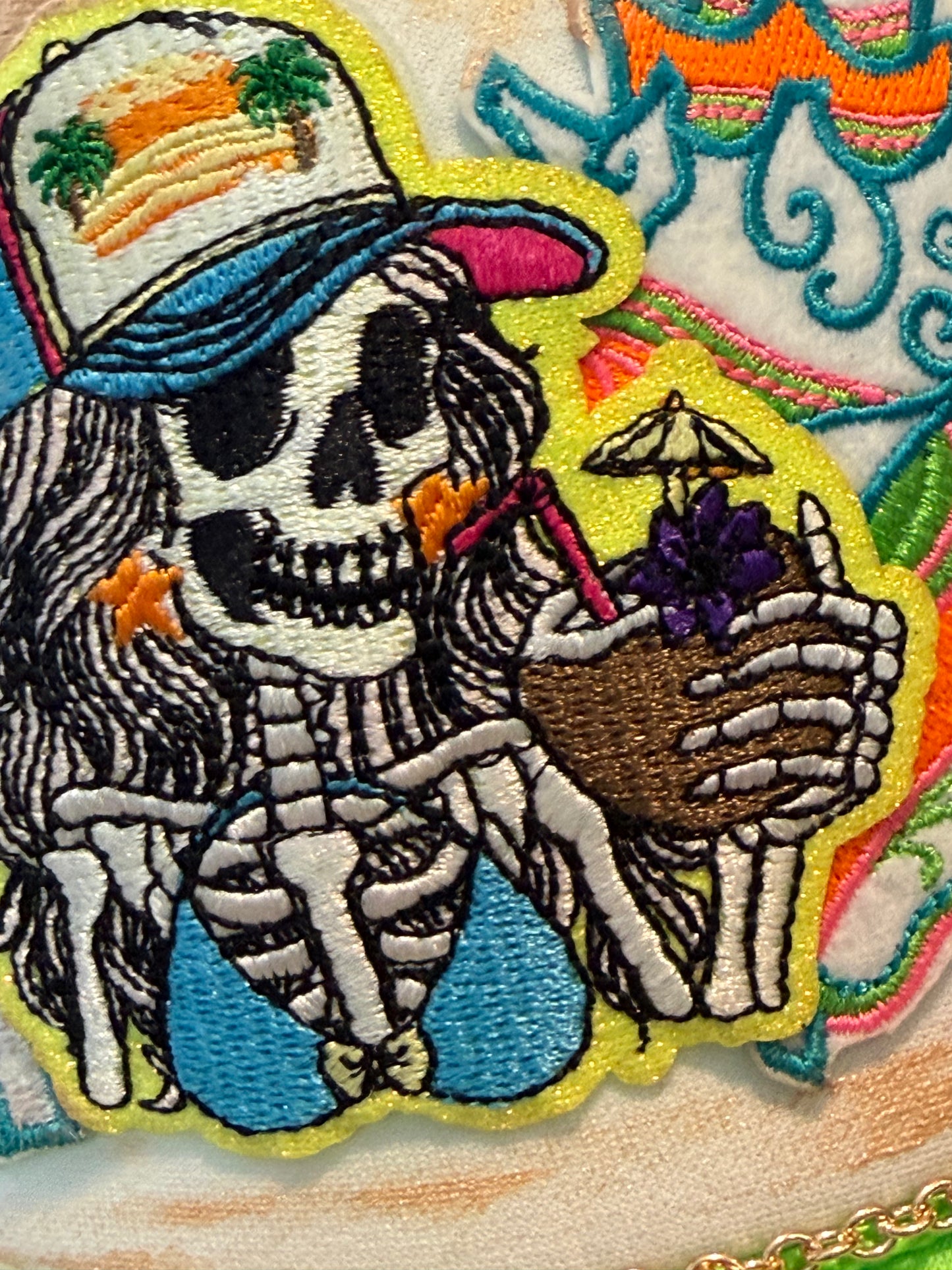 Blu Coconut Tropical Skeleton Sippin’ Trucker Hat 🍹☀️